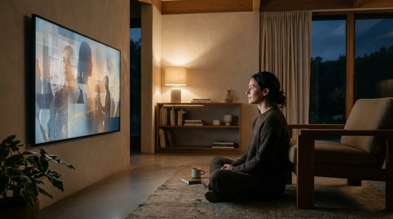 awareness, women sitting in front of tv screen
