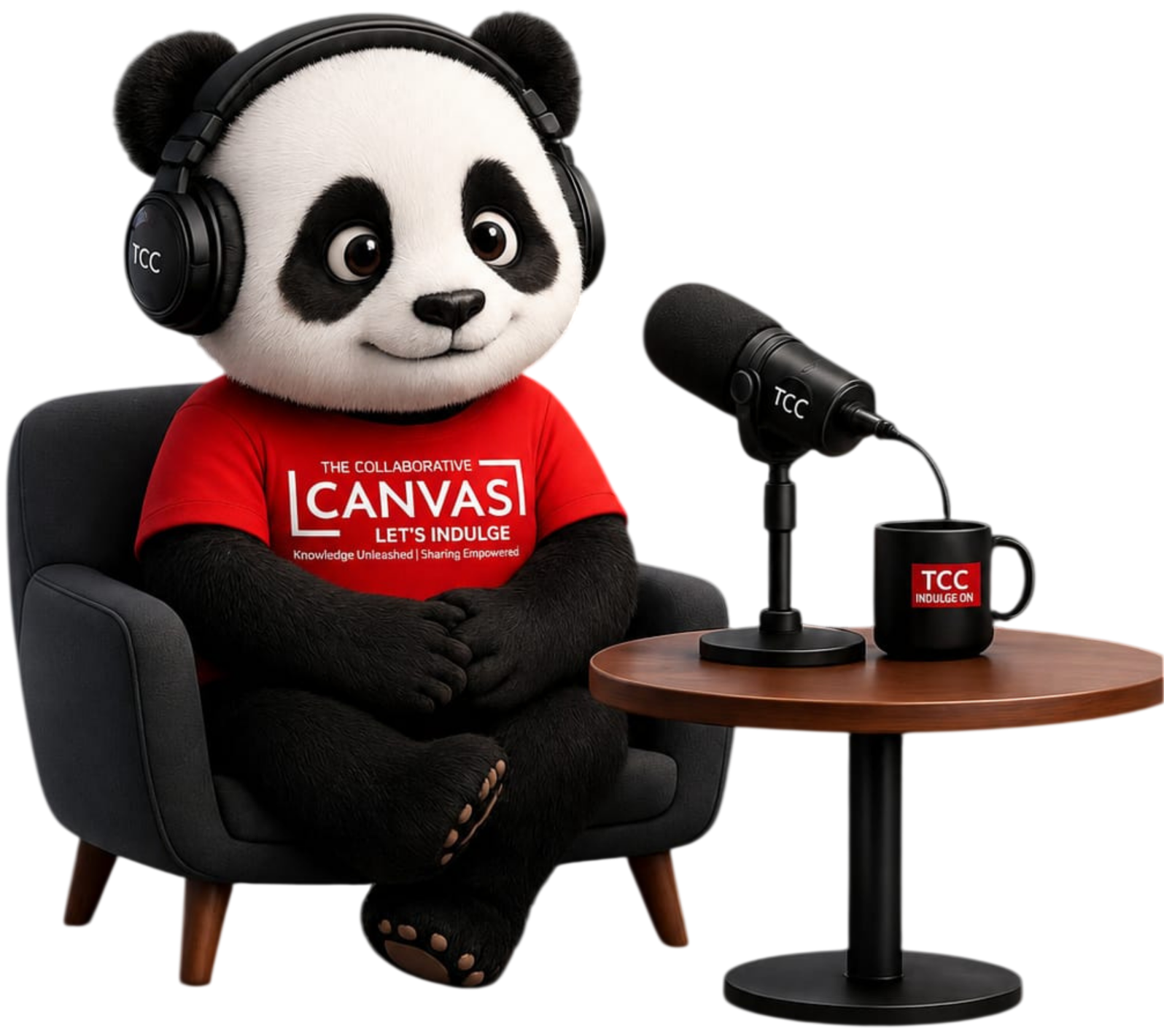 Pudu the Panda hosting a TCC podcast set